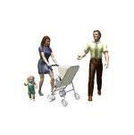 3D Objekt einer Familie mit Kind und Kinderwagen